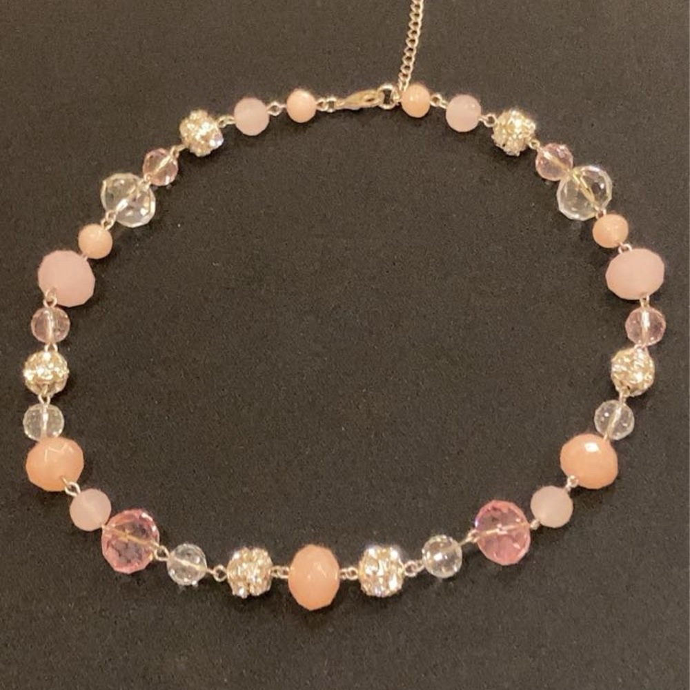 Pink and Silver Beaded Necklace with Delicate Chain - Picture 4 of 4